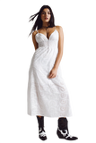 Long White Crochet Dress With Fitted Waist