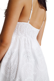 Long White Crochet Dress With Fitted Waist