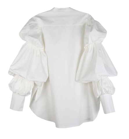Daoko Pleated Puff Long Sleeve Shirt - White
