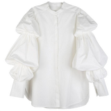 Daoko Pleated Puff Long Sleeve Shirt - White