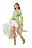 Maxi Green Kimono With Tropical Palm Print