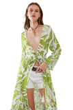 Maxi Green Kimono With Tropical Palm Print