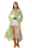 Maxi Green Kimono With Tropical Palm Print
