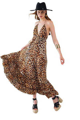 Maxi Leopard Open Back Dress
