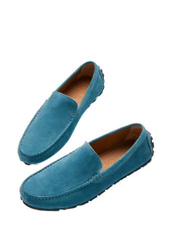 Tyre Sole Driving Loafers, Petrol Blue Suede