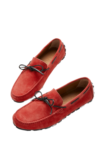 Tyre Sole Laced Driving Loafers, Red Suede