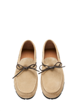Tyre Sole Laced Driving Loafers, Taupe Suede