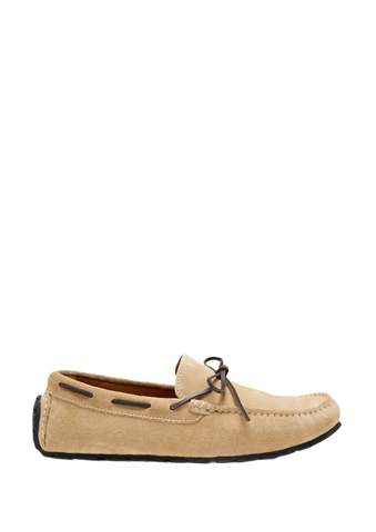 Tyre Sole Laced Driving Loafers, Taupe Suede