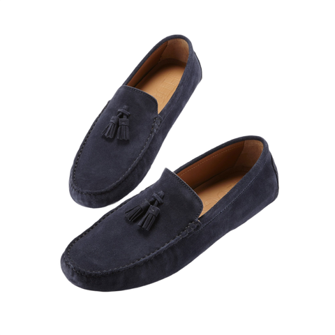 Tasselled Driving Loafers, Navy Blue Suede