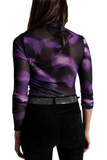 Mesh Top Rouched at the Side in Abstract Purple Print