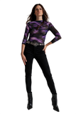 Mesh Top Rouched at the Side in Abstract Purple Print