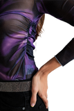 Mesh Top Rouched at the Side in Abstract Purple Print