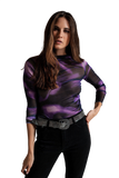 Mesh Top Rouched at the Side in Abstract Purple Print