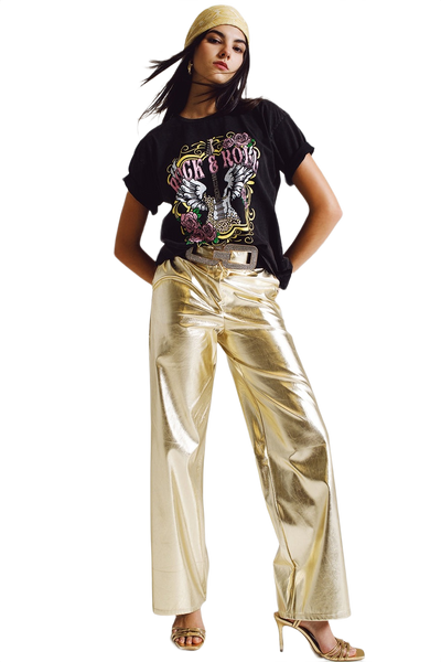 Metallic Straight Leg Pants in Gold