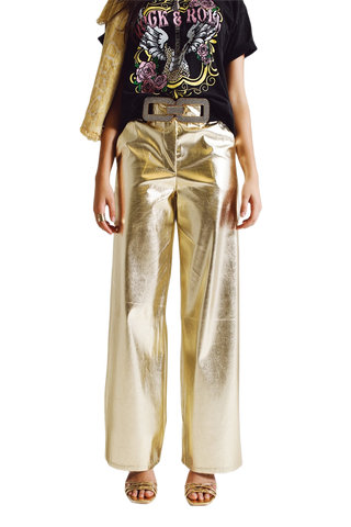 Metallic Straight Leg Pants in Gold