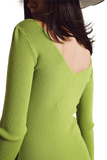 Midi Bodycon Knitted Dress With V-Neck in Green.