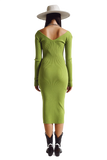 Midi Bodycon Knitted Dress With V-Neck in Green.