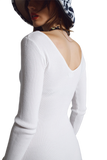 Midi Bodycon Knitted Dress With V-Neck in White