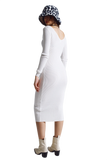 Midi Bodycon Knitted Dress With V-Neck in White