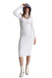 Midi Bodycon Knitted Dress With V-Neck in White