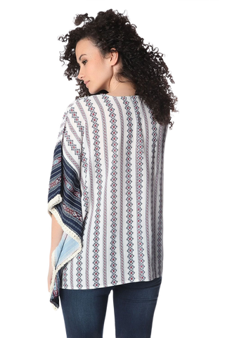 Navy Oversized Poncho Top in Tribe Print
