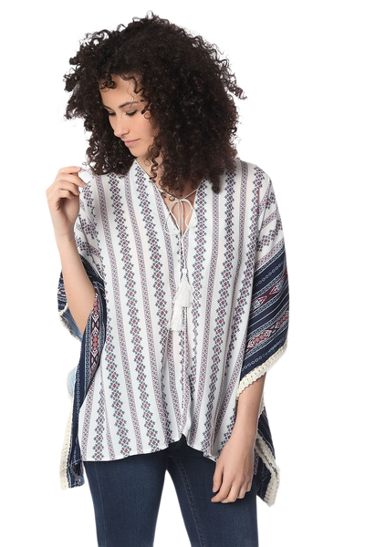 Navy Oversized Poncho Top in Tribe Print