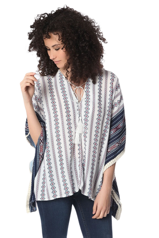 Navy Oversized Poncho Top in Tribe Print