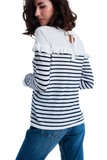 Navy Striped Sweater With Ruffles