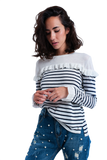 Navy Striped Sweater With Ruffles