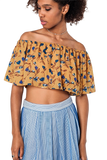 Off Shoulder Floral Crop Top in Mustard