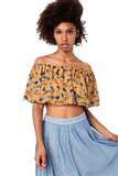 Off Shoulder Floral Crop Top in Mustard