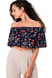 Off Shoulder Floral Crop Top in Navy