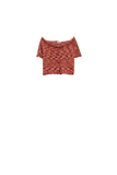 Off the Shoulder Cropped Knitted Top in Rust Melange
