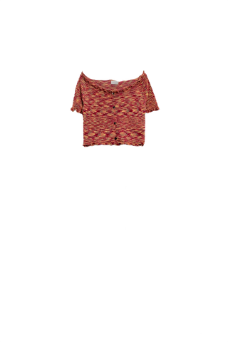 Off the Shoulder Cropped Knitted Top in Rust Melange