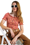 Off the Shoulder Cropped Knitted Top in Rust Melange