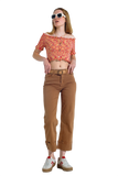 Off the Shoulder Cropped Knitted Top in Rust Melange