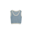 Open Knit Cropped Striped Sleeveless Sweater in Blue and White