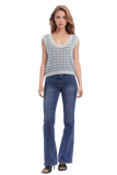 Open Knit Cropped Striped Sleeveless Sweater in Blue and White