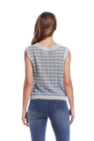 Open Knit Cropped Striped Sleeveless Sweater in Blue and White