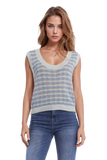 Open Knit Cropped Striped Sleeveless Sweater in Blue and White