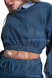 Oversized Cropped Sweatshirt in Blue