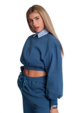 Oversized Cropped Sweatshirt in Blue