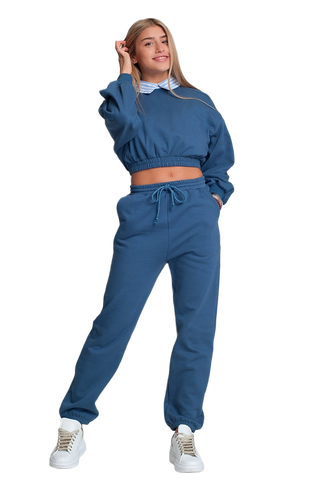 Oversized Cropped Sweatshirt in Blue