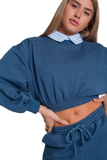 Oversized Cropped Sweatshirt in Blue