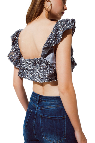 Cropped Sequin Glitter'd Top