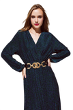 Party Long Sleeve Maxi Dress With Glitter in Green