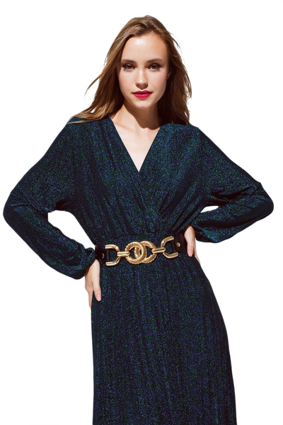 Party Long Sleeve Maxi Dress With Glitter in Green