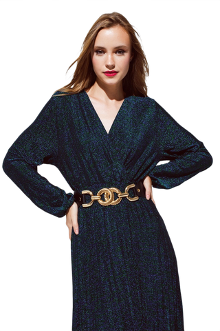 Party Long Sleeve Maxi Dress With Glitter in Green