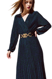 Party Long Sleeve Maxi Dress With Glitter in Green