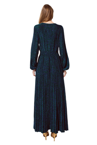 Party Long Sleeve Maxi Dress With Glitter in Green